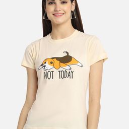 Fabflee Women Beige Printed Round Neck Cotton T-shirt-image-17