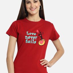 Fabflee Women Red Typography Printed Round neck Cotton T-shirt-image-54