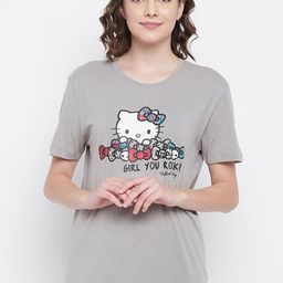 Clovia Women Grey & White Printed Cotton Lounge T-Shirt-16