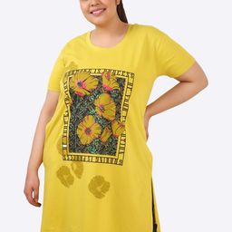 IN Love Plus Size Printed Cotton Longline Lounge T-Shirt-image-51