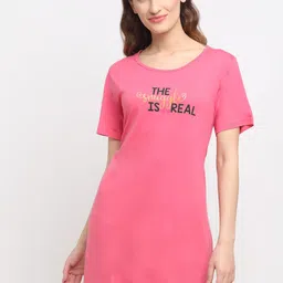 Kanvin Women Pink Printed Longline Lounge T-shirt-image-2