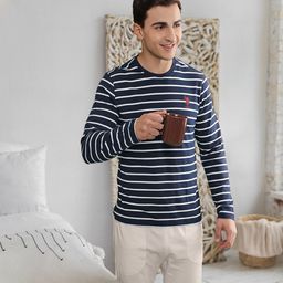 U S Polo Assn Men Navy Blue & White Striped Lounge T-shirt-image-16