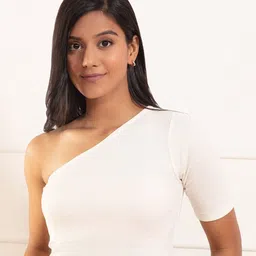 Nykd Ribbed One Shoulder Crop Top-image-91