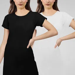 Pootlu Women Black & White 2 T-shirt 100% Cotton-picture-8