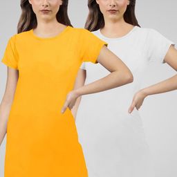 Pootlu Women Yellow & Off White Pack of 2 100% Cotton T-shirt-picture-11