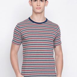Basics Men Grey Striped Slim Fit T-shirt-image-29