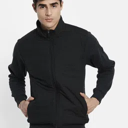Octave Men Grey Mock Neck Front Open Sweatshirt-picture-13