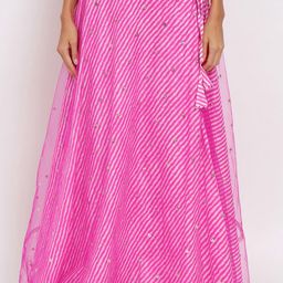 studio rasa Leheriya Printed Cotton Net Bias Flared Maxi Skirt-65