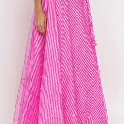 studio rasa Leheriya Printed Cotton Net Bias Flared Maxi Skirt image 2