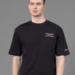 Red Tape Typography Printed Round Neck Antimicrobial Oversized T-Shirt-image-68
