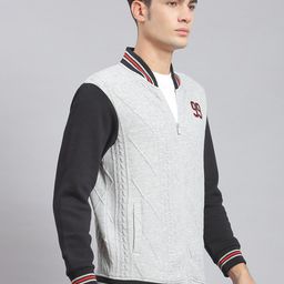 Monte Carlo Self Design Mock Collar Front-Open Sweatshirt image 3