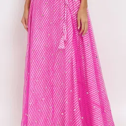 studio rasa Leheriya Printed Cotton Net Bias Flared Maxi Skirt image 5