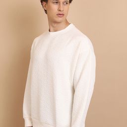 HIGHLANDER Self Design Oversized Drop Shoulder Sleeves Textured Sweatshirt image 4