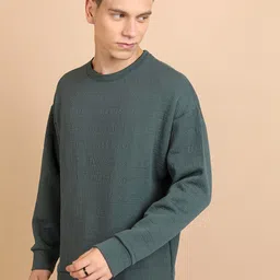 HIGHLANDER Oversized Typography Self Design Drop Shoulder Pullover Sweatshirt image 4