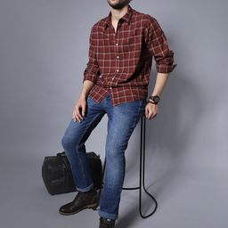 High Star Classic Regular Fit Grid Tarttersall Checked Opaque Cotton Casual Shirt-picture-15