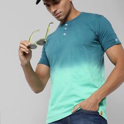 Campus Sutra Tie & Dye Henley Neck Cotton T-shirt-image-81