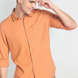 Flying Machine Spread Collar Solid Slim Fit Casual Shirt-picture-10