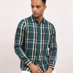 Lee Slim Fit Tartan Checked Spread Collar Long Sleeve Pocket Cotton Casual Shirt-image-97