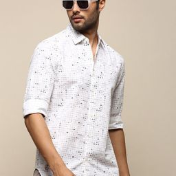 INVICTUS Club Slim Fit Geometric Printed Oxford Weave Cotton Casual Shirt-picture-13