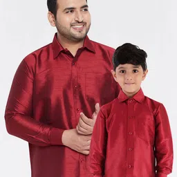 VASTRAMAY Boys Maroon Premium Silk Blend Casual Shirt-image-1