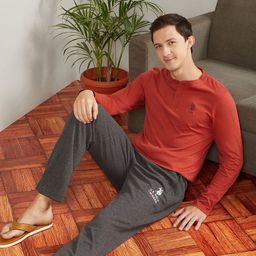 U.S. Polo Assn. Henley Neck Long Sleeves Pure Cotton I694 Lounge T-shirt-image-25