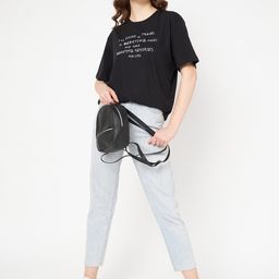 Mast & Harbour Black & White Typography Printed Pure Cotton T-shirt-image-94