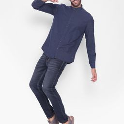 Crimsoune Club Horizontal Striped Mandarin Collar Pure Cotton Shirt-image-45