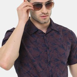 HERE&NOW Men Navy Blue Slim Fit Tropical Printed Casual Shirt-image-85