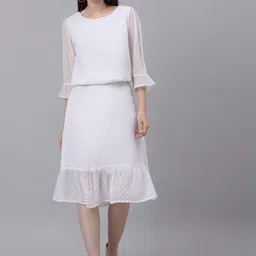 NEUDIS Women White Self Design Top & Skirt Set-image-48