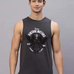 Rigo Printed Sleeveless Cotton Slim-Fit Gym Vest-46