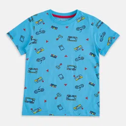 Pantaloons Junior Boys Turquoise Blue Printed Cotton T-shirt-image-72