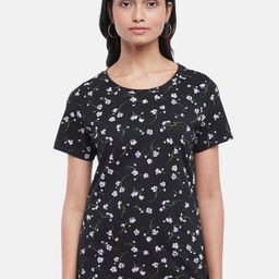 Honey by Pantaloons Women Black & White Floral Printed Cotton T-shirt-picture-12