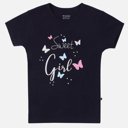 PROTEENS Girls Navy Blue Graphic Printed Cotton T-shirt-image-17