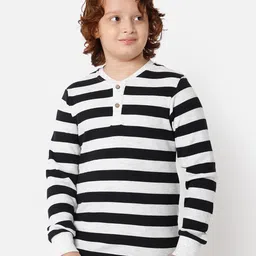 PROTEENS Boys White & Black Striped Henley Neck T-shirt-image-55