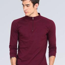 appulse Men Maroon Solid 1/4 Zipper High Neck T Shirt-image-100