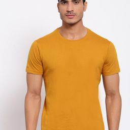 FERANOID Men Mustard Yellow Solid Regular Fit T-shirt-image-25