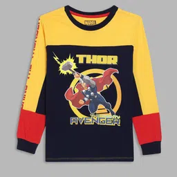 Blue Giraffe Boys Navy Blue & Yellow Printed T-shirt-image-127