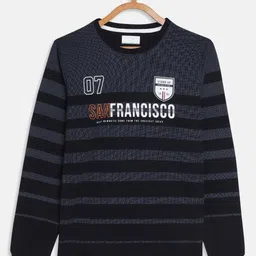 Octave Boys Grey & Black Striped Printed T-shirt-image-34