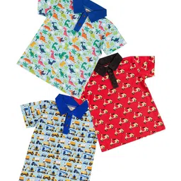 frangipani Boys Red & Blue Cotton Printed Polo Collar T-shirt Pack of 3-16