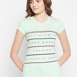 Cantabil Women Green Typography Printed Cotton T-shirt-image-14