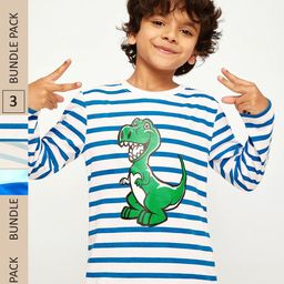 frangipani Boys Blue & White Cotton Striped T-shirt pack of 3-image-33