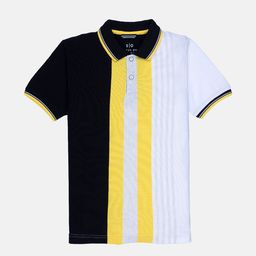 Status Quo Boys Black & Yellow Striped Polo Collar Cotton T-shirt-image-39