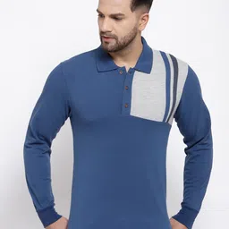 Kalt Men Blue Polo Collar Cotton T-shirt-image-41