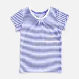 Pantaloons Junior Girls Purple & White Striped Cotton T-shirt-image-53