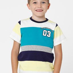 KATE & OSCAR Boys Navy Blue & Blue Striped Cotton T-shirt-image-23