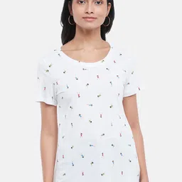 Honey by Pantaloons Women White Printed Cotton Round Neck T-shirt-picture-32