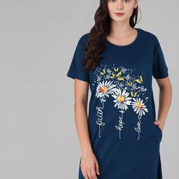 Viral trend Women Blue Floral Printed T-shirt-image-43