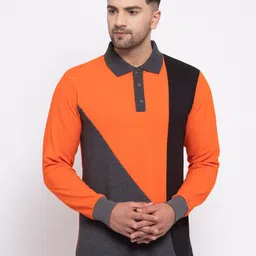 Kalt Men Colourblocked Polo Collar Applique T-shirt-image-6