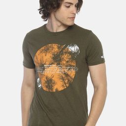 Steenbok Men Green & Peach-Coloured Printed Slim Fit Cotton T-shirt-image-76