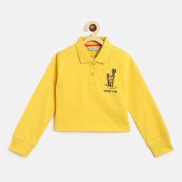 TALES & STORIES Girls Yellow Solid Cotton Polo Collar T-shirt-image-21